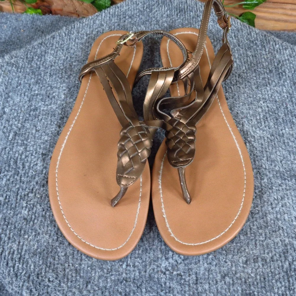 American Eagle Women Thong Sandal Size 8.5 Summer Outing Bronze Metallic Braided